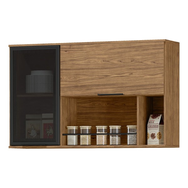 Armário Aéreo Cozinha Cloe 100% Mdf 2 Portas com Vidro Freijó - Pnr Móveis