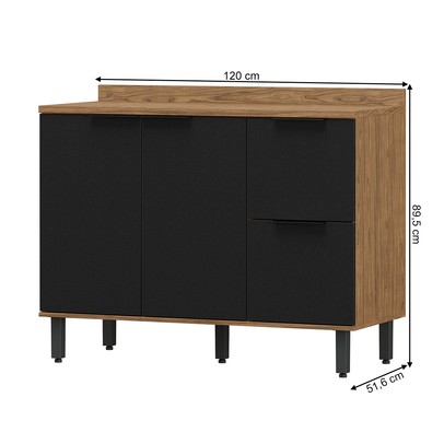 Balcão de Cozinha para Pia Cloe 2 Portas 2 Gavetas 100% Mdf Freijó/Nero Bto03 - Pnr Móveis