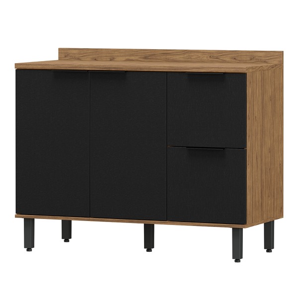 Balcão de Cozinha para Pia Cloe 2 Portas 2 Gavetas 100% Mdf Freijó/Nero Bto03 - Pnr Móveis