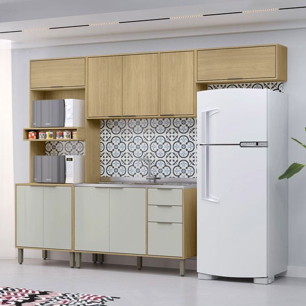 Cozinha Completa Alicia 10 Portas 2 Gavetas Castanho/Off White - Pnr Móveis