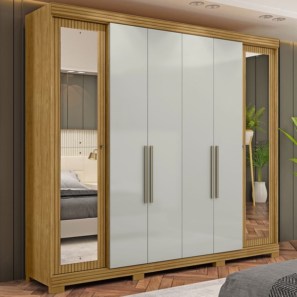 Guarda-Roupa Casal Caetano 6 Portas com Espelho Marrocos/Off White - Pnr Móveis