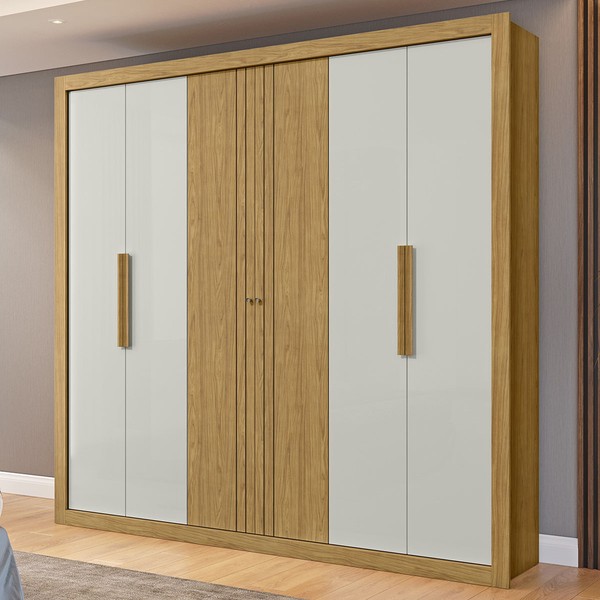 Guarda-Roupa Casal Salomé 100% Mdf 6 Portas 3 Gavetas Marrocos/Off White - Pnr Móveis