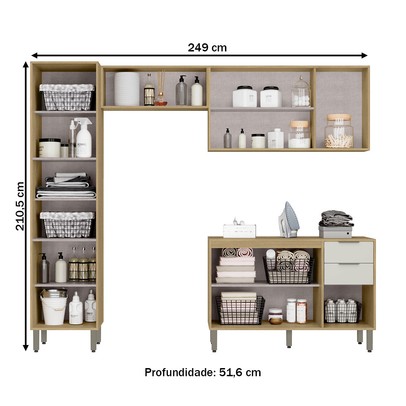 Lavanderia Completa Estela 8 Portas 2 Gavetas Castanho/Off White - Pnr Móveis