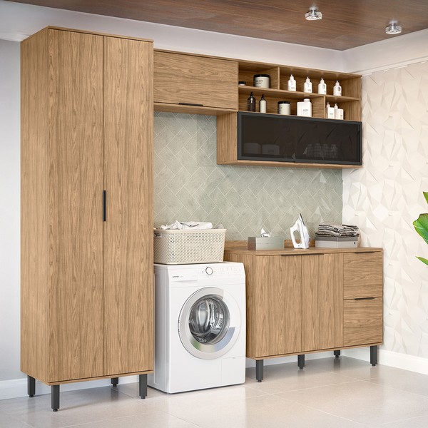 Lavanderia Completa Cloe 6 Portas 3 Gavetas 100% Mdf Freijó - Pnr Móveis