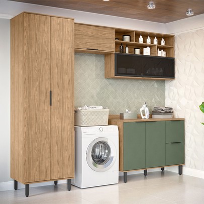 Lavanderia Completa Cloe 6 Portas 3 Gavetas 100% Mdf Freijó/Jade - Pnr Móveis