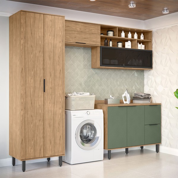 Lavanderia Completa Cloe 6 Portas 3 Gavetas 100% Mdf Freijó/Jade - Pnr Móveis
