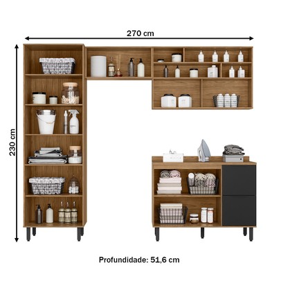 Lavanderia Completa Cloe 6 Portas 3 Gavetas 100% Mdf Freijó/Nero - Pnr Móveis