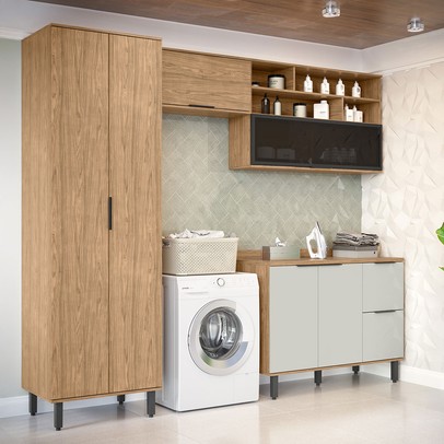 Lavanderia Completa Cloe 6 Portas 3 Gavetas 100% Mdf Freijó/Off White - Pnr Móveis