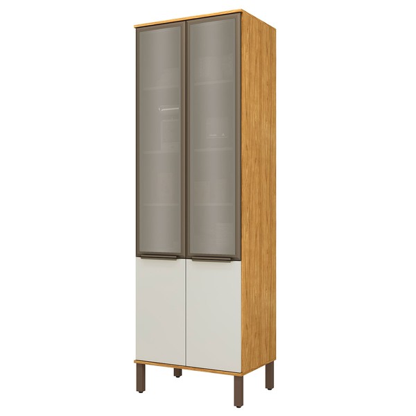 Paneleiros Amélia 4 Portas 5 Prateleiras com Vidro Marrocos/Off White - Pnr Móveis