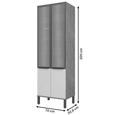 Paneleiros Amélia 4 Portas 5 Prateleiras com Vidro Marrocos/Off White - Pnr Móveis