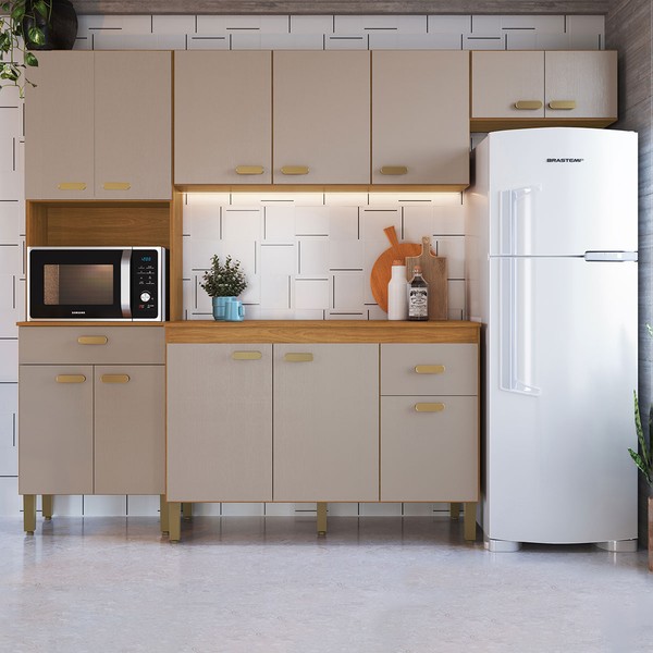 Cozinha Completa Zurique 12 Portas 2 Gavetas 6226.101 Freijó/Camurça - Indékes