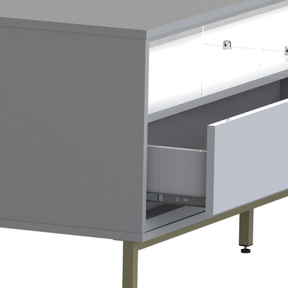 Rack para TV Até 65 Polegadas Fusion 2 Gavetas com Led Off White/Banco Acetinado - Olivar Móveis