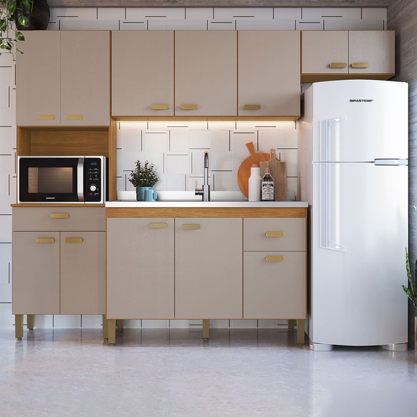 Cozinha Completa Zurique 12 Portas 2 Gavetas 6226.105 Freijó/Camurça - Indékes