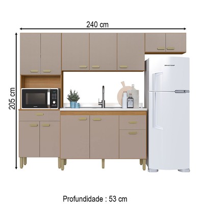 Cozinha Completa Zurique 12 Portas 2 Gavetas 6226.105 Freijó/Camurça - Indékes