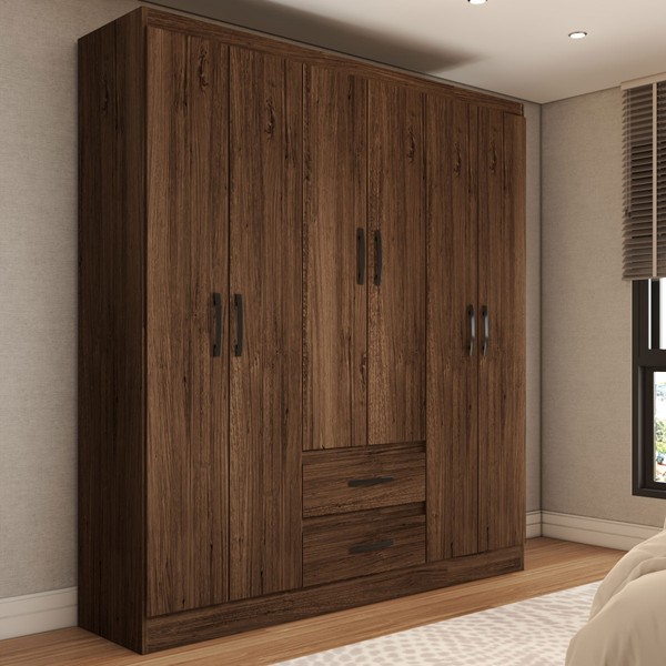 Guarda-Roupa Solteiro Elise 6 Portas 2 Gavetas Castanho - Panorama Móveis Móveis