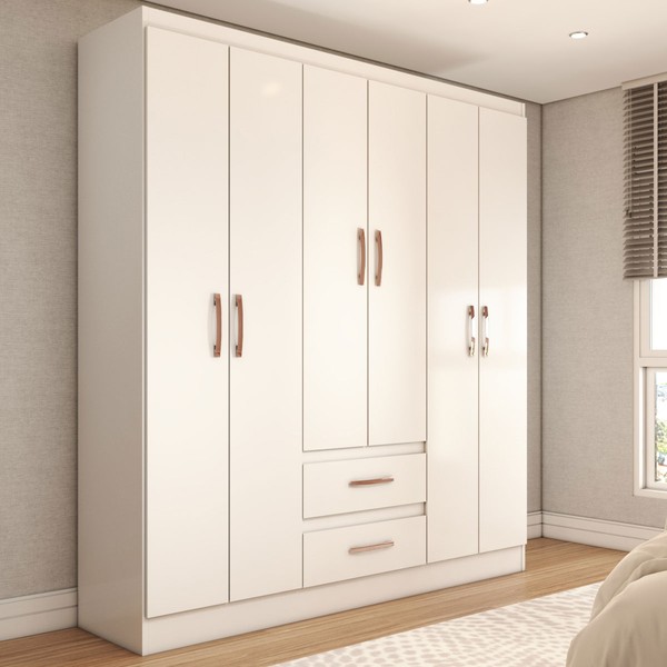 Guarda-Roupa Solteiro Elise 6 Portas 2 Gavetas Branco - Panorama Móveis