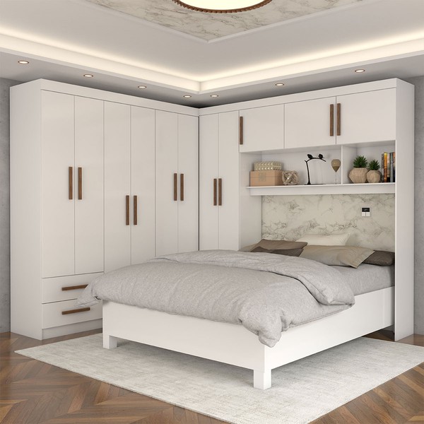 Guarda-Roupa Casal Modulado com Cama Belgrado 11 Portas 6 Gavetas Branco - Panorama Móveis
