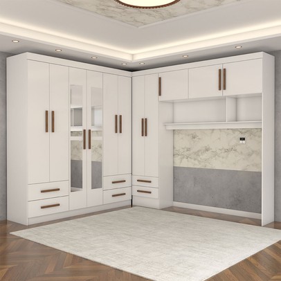 Guarda-Roupa Casal Modulado Belgrado 11 Portas 6 Gavetas com Espelho Branco - Panorama Móveis