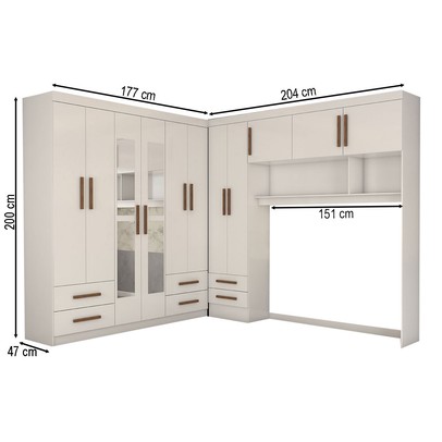 Guarda-Roupa Casal Modulado Belgrado 11 Portas 6 Gavetas com Espelho Branco - Panorama Móveis