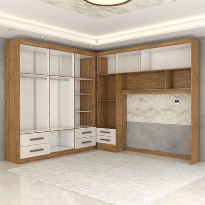 Guarda-Roupa Casal Modulado Belgrado 11 Portas 6 Gavetas com Espelho Cinamomo/Off White - Panorama Móveis