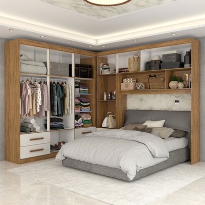 Guarda-Roupa Casal Modulado Belgrado 11 Portas 6 Gavetas com Espelho Cinamomo/Off White - Panorama Móveis