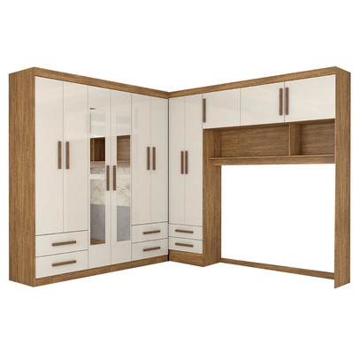 Guarda-Roupa Casal Modulado Belgrado 11 Portas 6 Gavetas com Espelho Cinamomo/Off White - Panorama Móveis