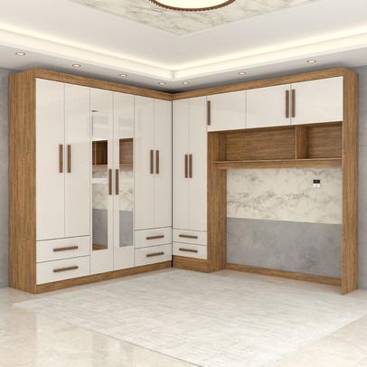 Guarda-Roupa Casal Modulado Belgrado 11 Portas 6 Gavetas com Espelho Cinamomo/Off White - Panorama Móveis