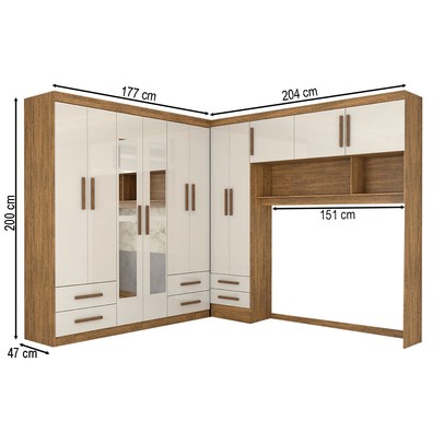 Guarda-Roupa Casal Modulado Belgrado 11 Portas 6 Gavetas com Espelho Cinamomo/Off White - Panorama Móveis