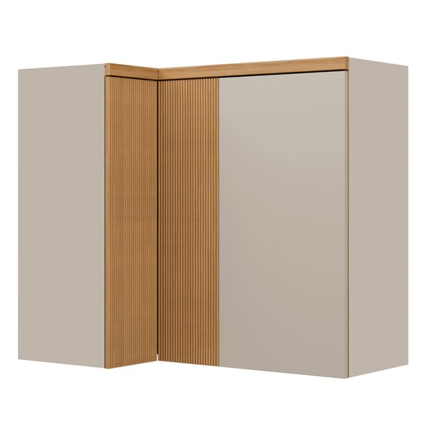 Armário Aéreo Cozinha de Canto Allure 3 Portas 100% Mdf Jequitibá/Gris - Linea Brasil