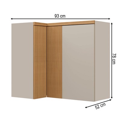 Armário Aéreo Cozinha de Canto Allure 3 Portas 100% Mdf Jequitibá/Gris - Linea Brasil