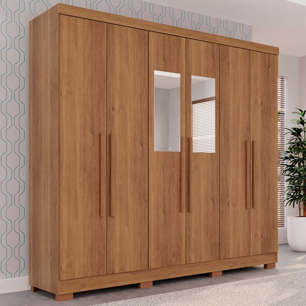 Guarda-Roupa Casal Pinheiro 6 Portas 2 Gavetas com Espelho Cinamomo - Pnr Móveis