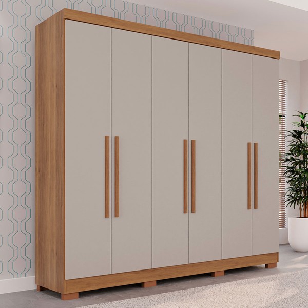Guarda-Roupa Casal Pinheiro 6 Portas 2 Gavetas Cinamomo/Off White - Pnr Móveis