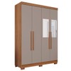 Guarda-Roupa Solteiro Pinheiro 4 Portas 2 Gavetas com Pés e Espelho Cinamomo/Off White - Pnr Móveis