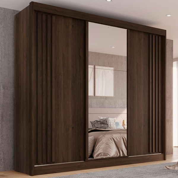 Guarda-Roupa Casal Grécia 3 Portas 4 Gavetas com Espelho Savana - Pnr Móveis