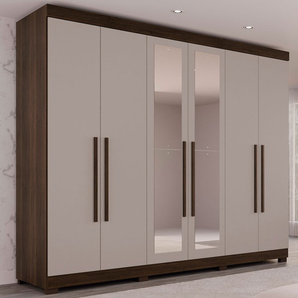 Guarda-Roupa Casal Palazzo Luxo 6 Portas 6 Gavetas 100% Mdf com Espelho Savana/Off White - Pnr Móveis