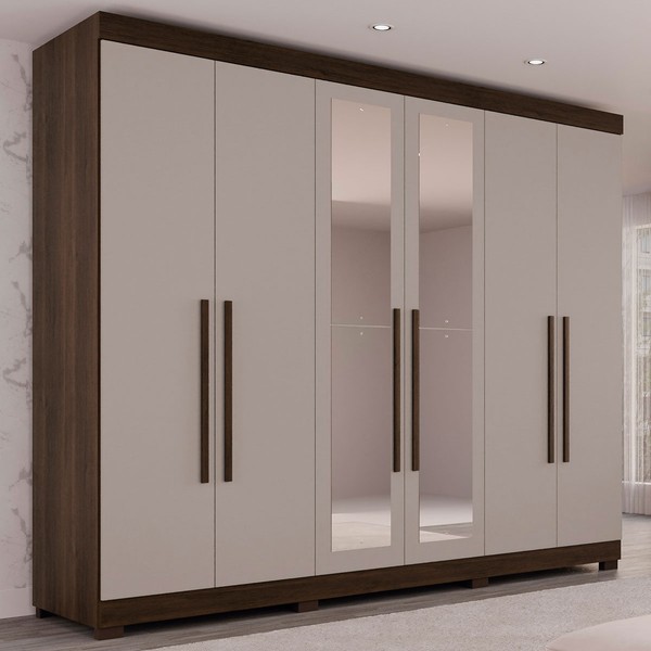 Guarda-Roupa Casal Palazzo Luxo 6 Portas 6 Gavetas 100% Mdf Savana/Off White - Pnr Móveis