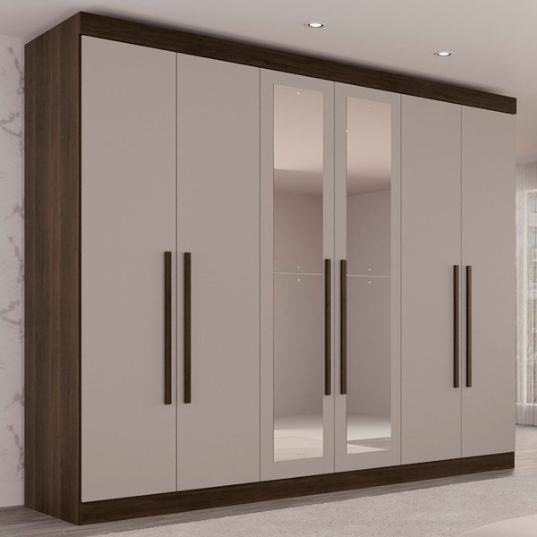 Guarda-Roupa Casal Palazzo Luxo 6 Porta 6 Gavetas 100% Mdf com Espelho Savana/Off White - Pnr Móveis