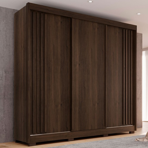 Guarda-Roupa Casal Grécia 3 Portas 4 Gavetas 100% Mdf Ripado Savana - Pnr Móveis