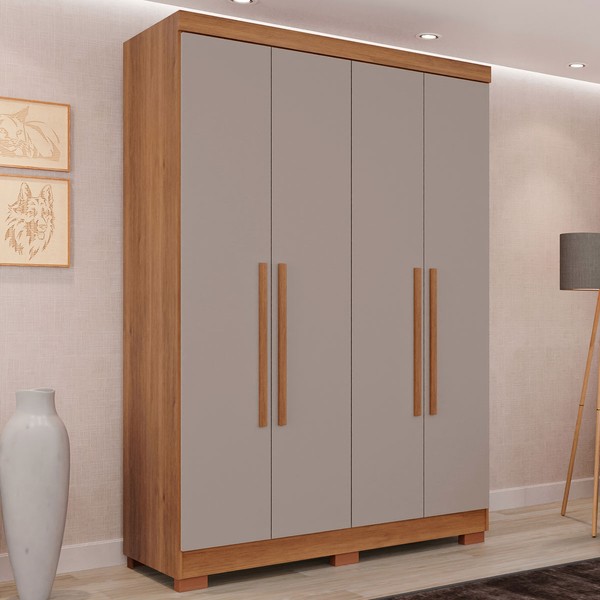 Guarda-Roupa Solteiro Pinheiro 4 Portas 2 Gavetas Cinamomo/Off White - Pnr Móveis