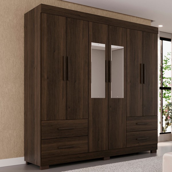 Guarda-Roupa Casal Kali 6 Portas 4 Gavetas com Espelho Savana - Pnr Móveis
