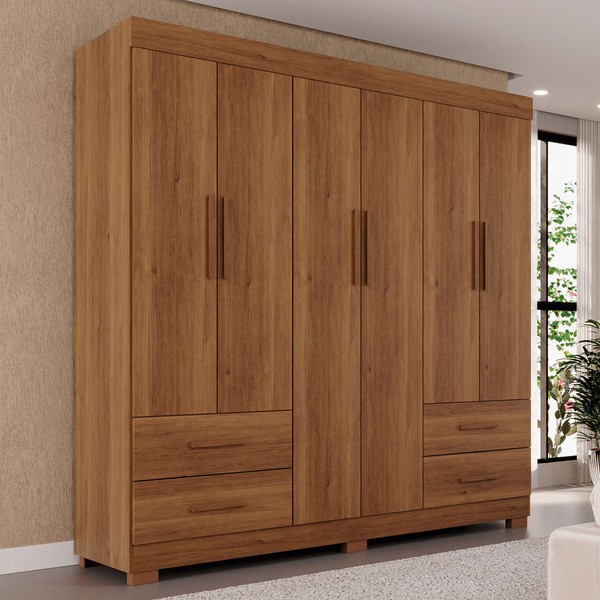 Guarda-Roupa Casal Kali 6 Portas 4 Gavetas Cinamomo - Pnr Móveis