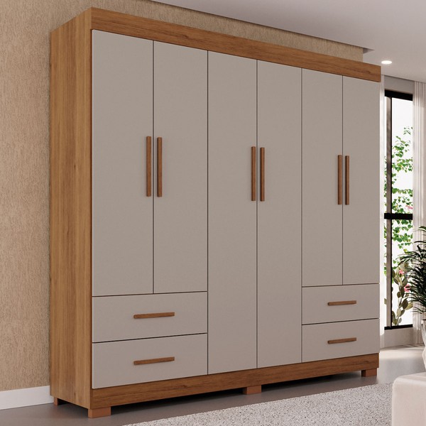 Guarda-Roupa Casal Kali 6 Portas 4 Gavetas Cinamomo/Off White - Pnr Móveis