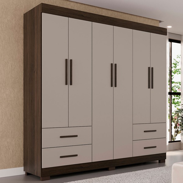Guarda-Roupa Casal Kali 6 Portas 4 Gavetas Savana/Off White - Pnr Móveis
