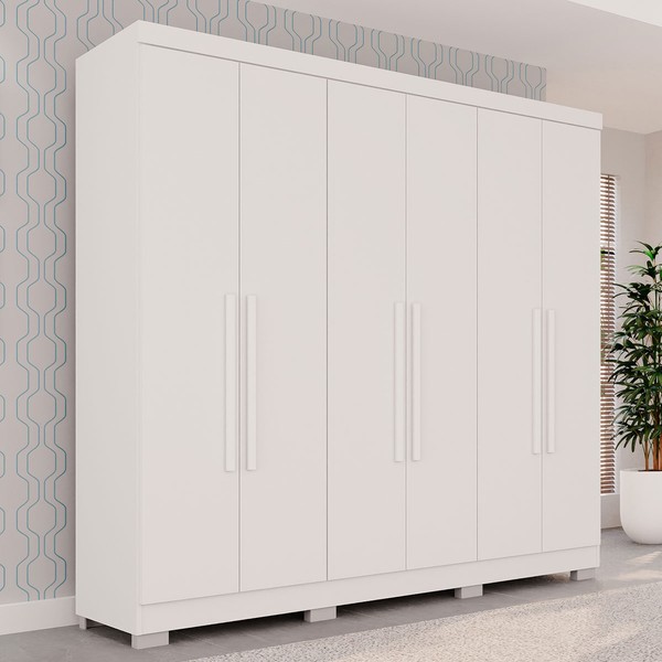 Guarda-Roupa Casal Pinheiro 6 Portas 2 Gavetas Branco - Pnr Móveis