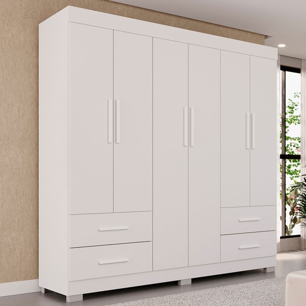 Guarda-Roupa Casal Kali 6 Portas 4 Gavetas Branco - Pnr Móveis