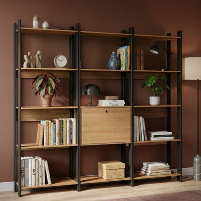 Estante para Livros Barcelos 1 Porta 13 Prateleiras Mel/Preto - Pnr Móveis