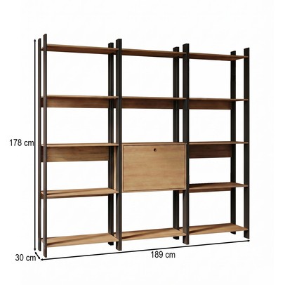 Estante para Livros Barcelos 1 Porta 13 Prateleiras Mel/Preto - Pnr Móveis