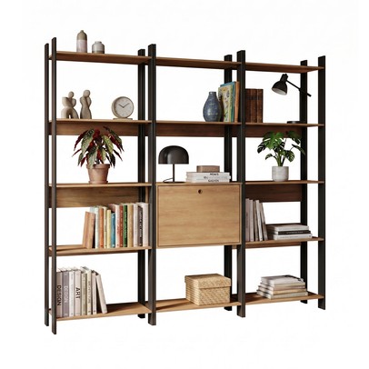 Estante para Livros Barcelos 1 Porta 13 Prateleiras Mel/Preto - Pnr Móveis