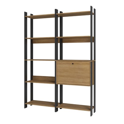 Estante para Livros Barcelos 1 Porta 8 Prateleiras Mel/Preto - Pnr Móveis