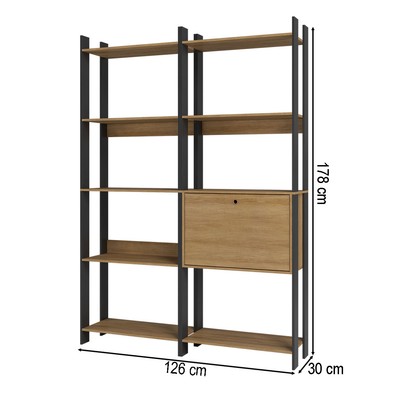 Estante para Livros Barcelos 1 Porta 8 Prateleiras Mel/Preto - Pnr Móveis